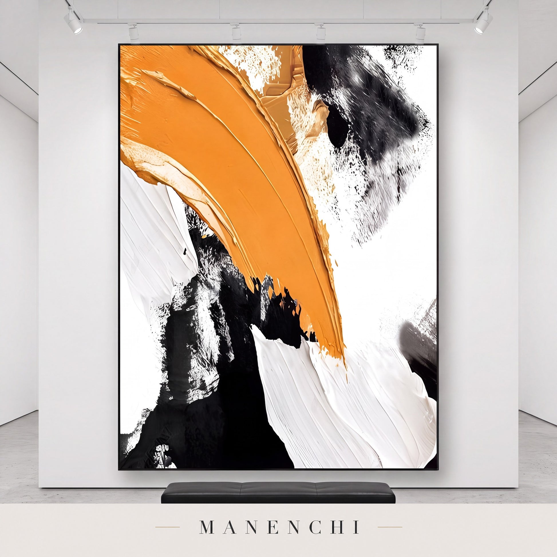 Dynamic Momentum abstract painting displayed in an entryway