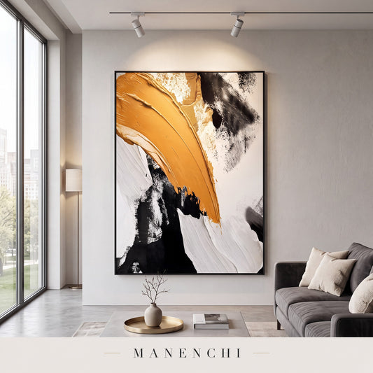 Dynamic Momentum abstract painting displayed in a modern living room