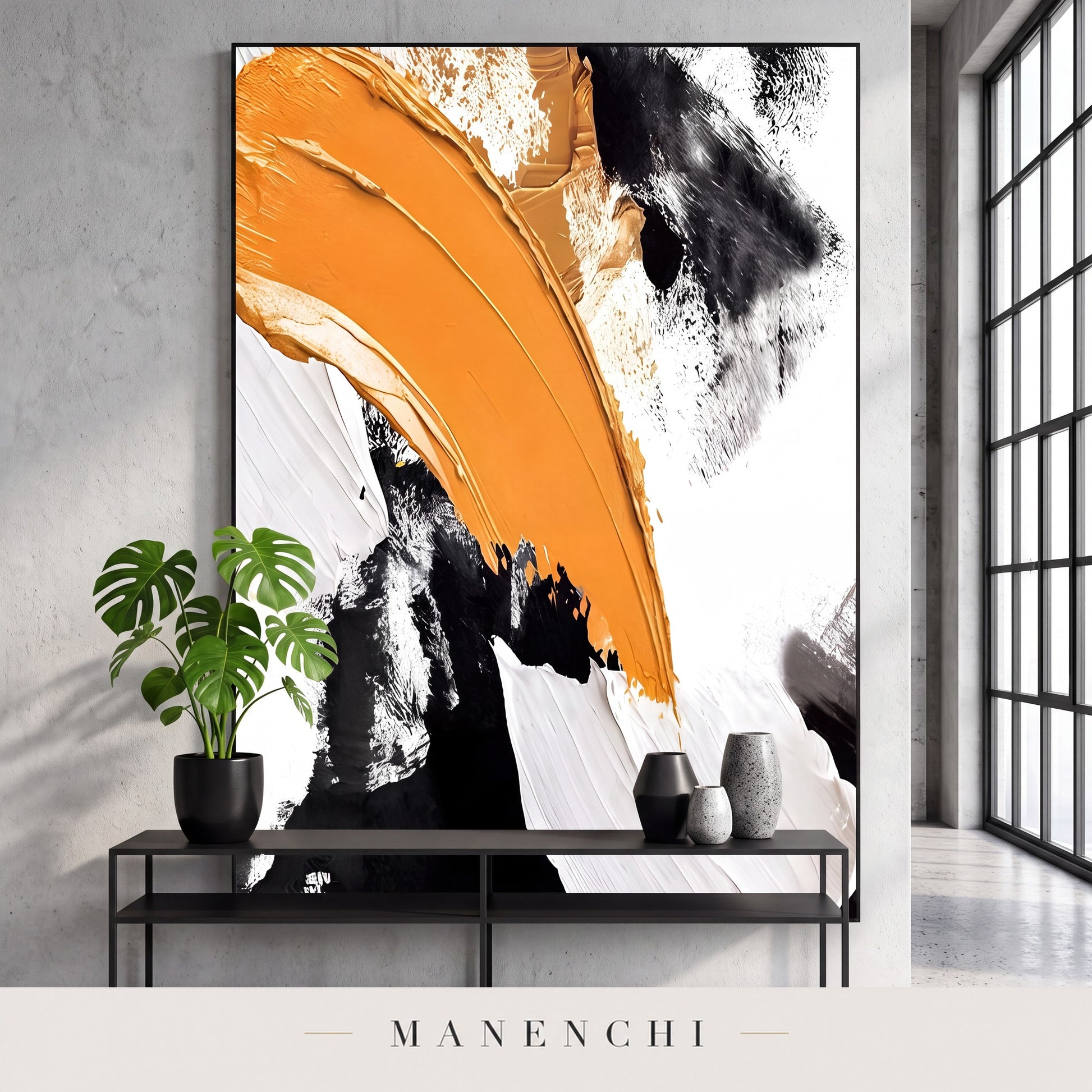 Dynamic Momentum abstract painting displayed in a loft