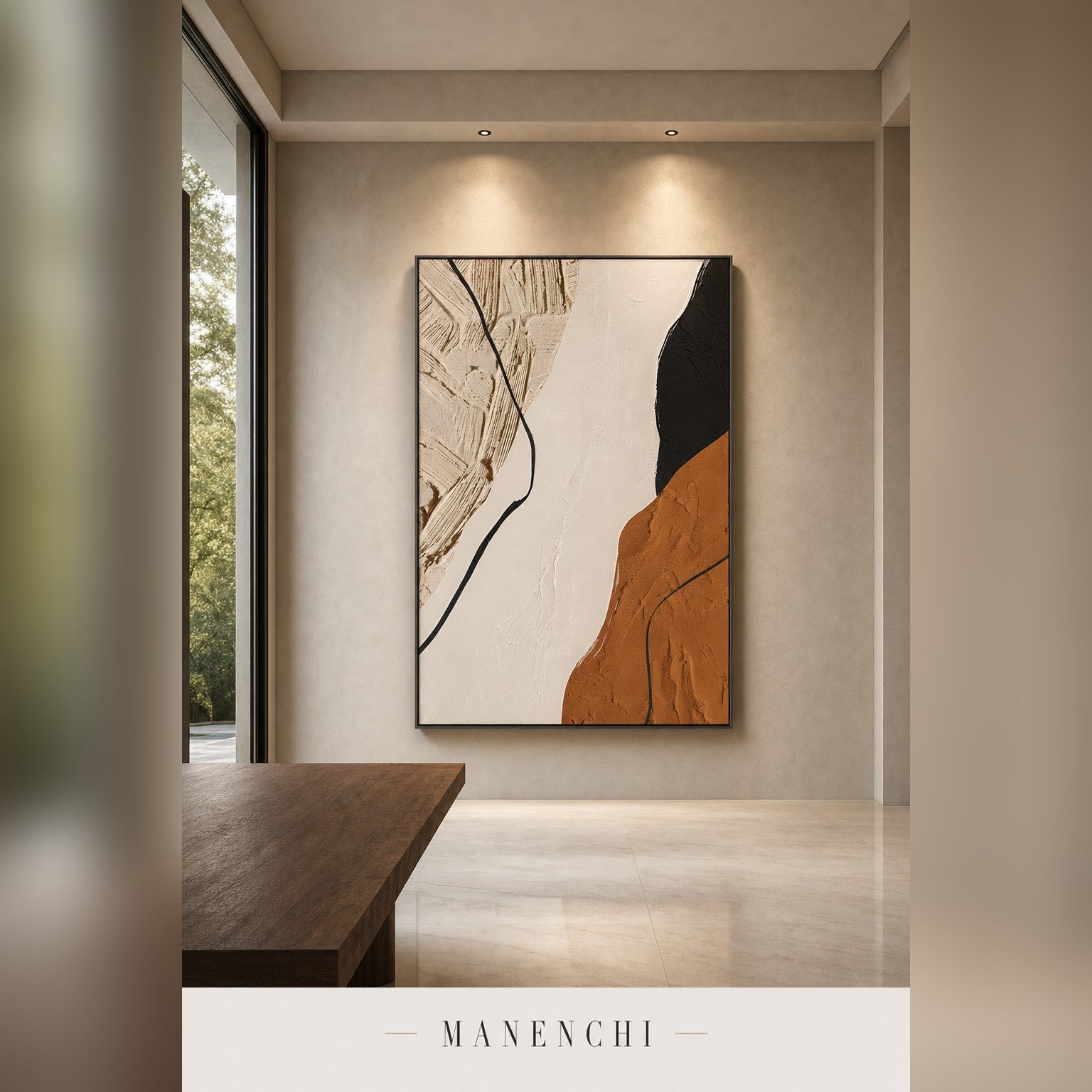 Earthbound Contrast abstract painting displayed in a dining room