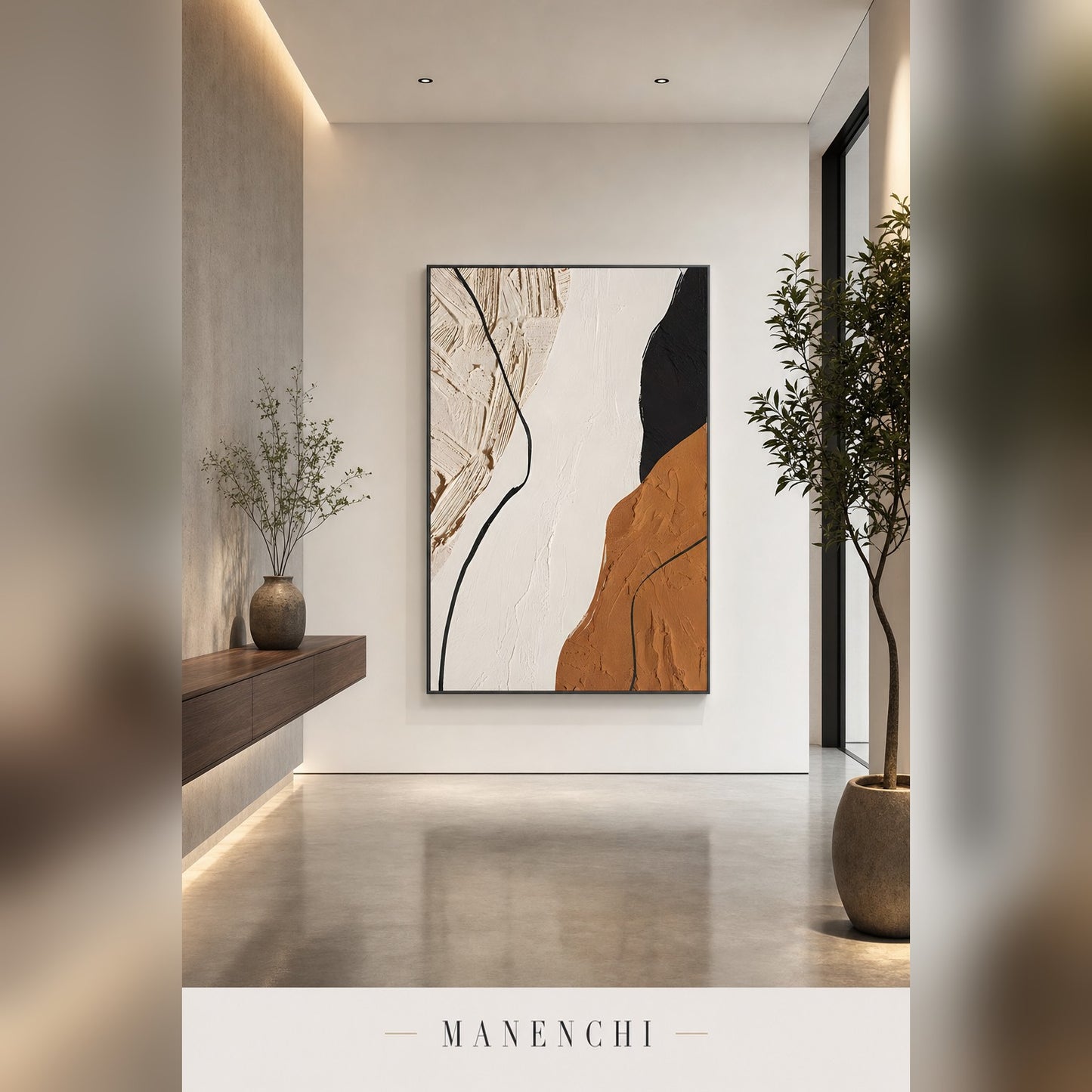 Earthbound Contrast abstract painting displayed in a hallway