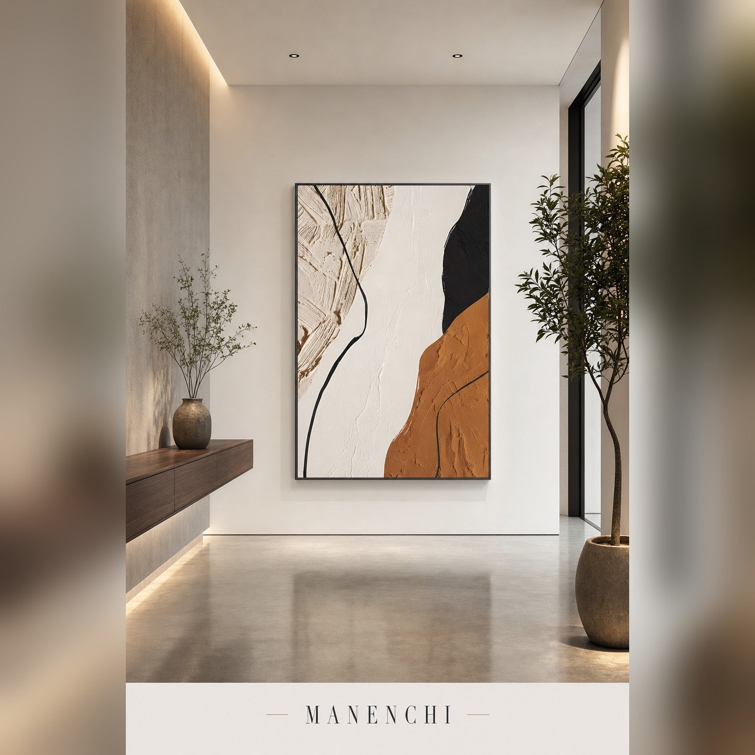 Earthbound Contrast abstract painting displayed in a hallway