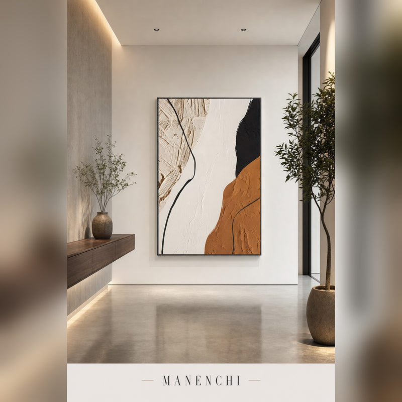 Earthbound Contrast abstract painting displayed in a hallway