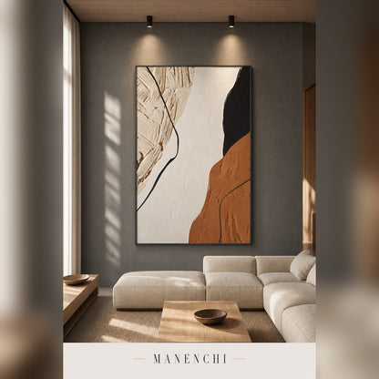 Earthbound Contrast abstract painting displayed in a modern living room