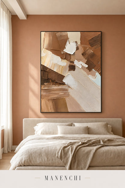 Earthbound Echoes abstract painting displayed in a modern bedroom