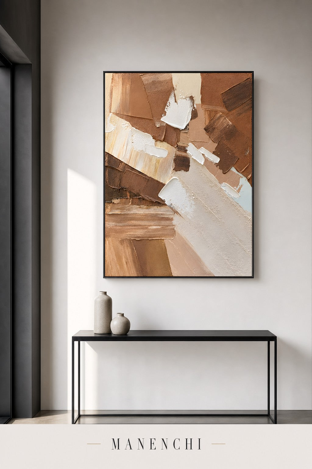 Earthbound Echoes abstract painting displayed in an entryway