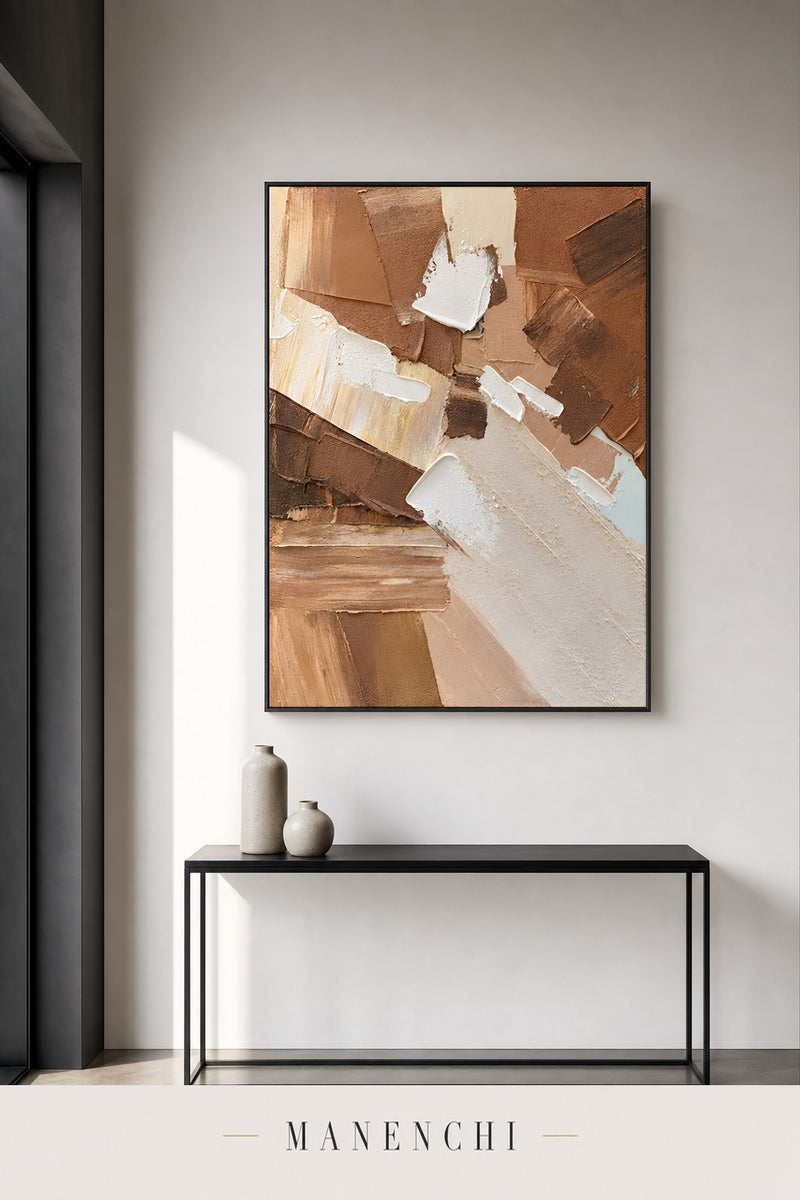 Earthbound Echoes abstract painting displayed in an entryway