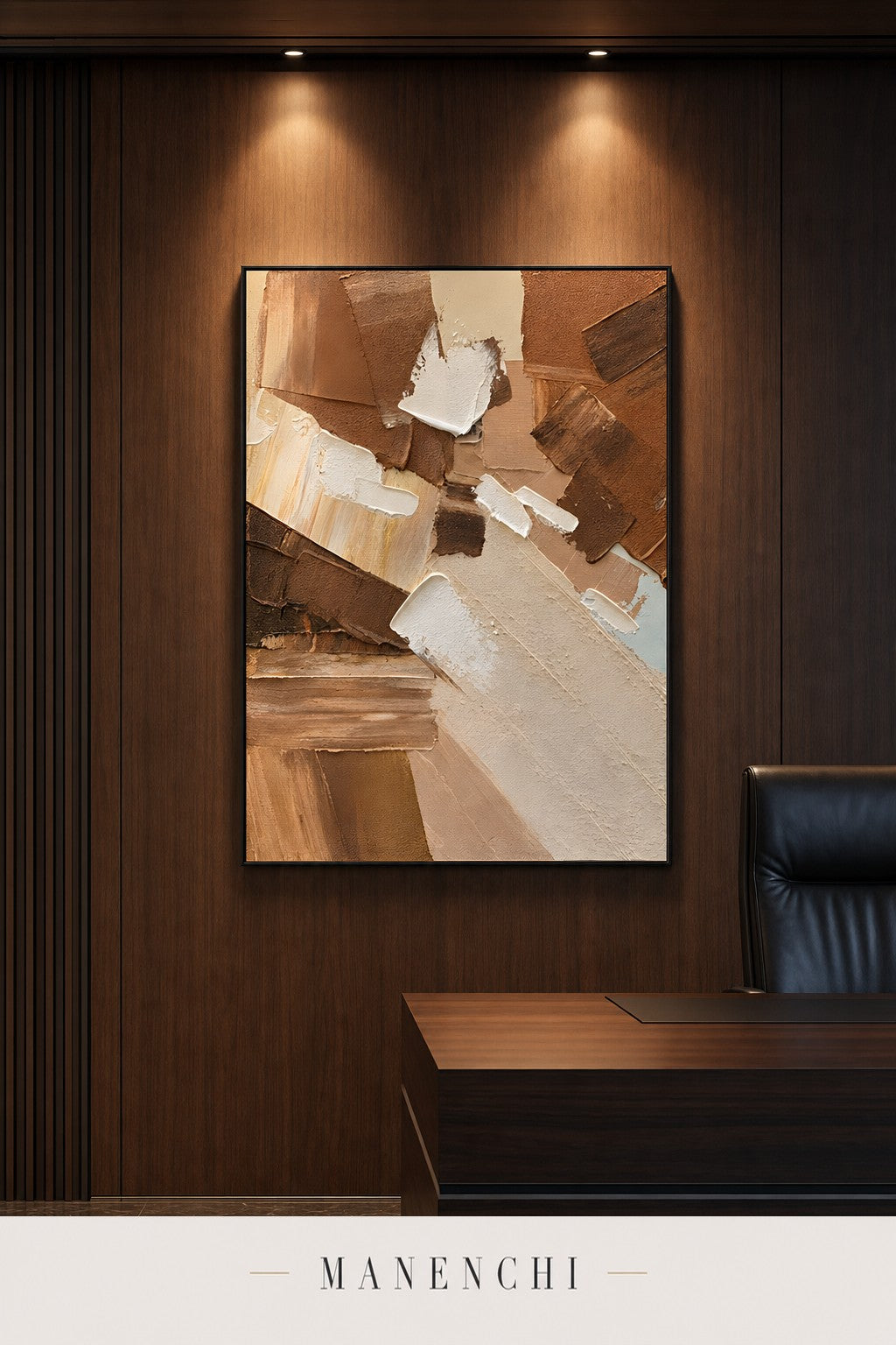 Earthbound Echoes abstract painting displayed in a study