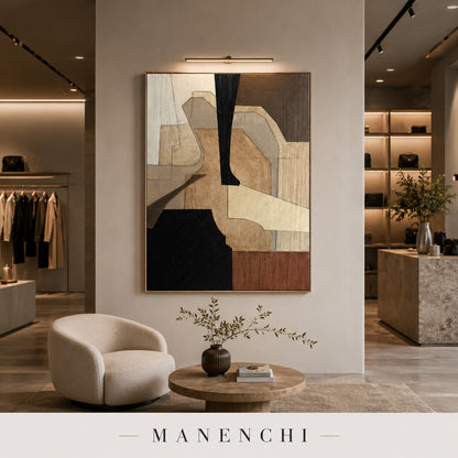 Earthen Forms abstract painting displayed in a commercial lobby space