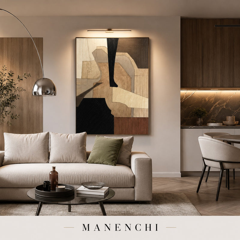 Earthen Forms textured abstract canvas in a neutral-toned living room