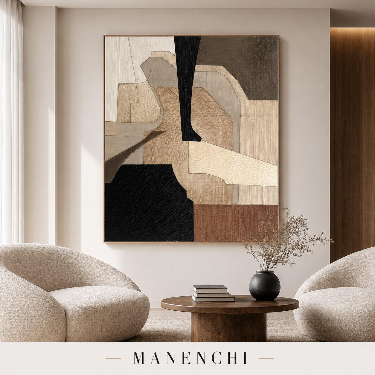 Earthen Forms Wabi-Sabi painting hung in a home study