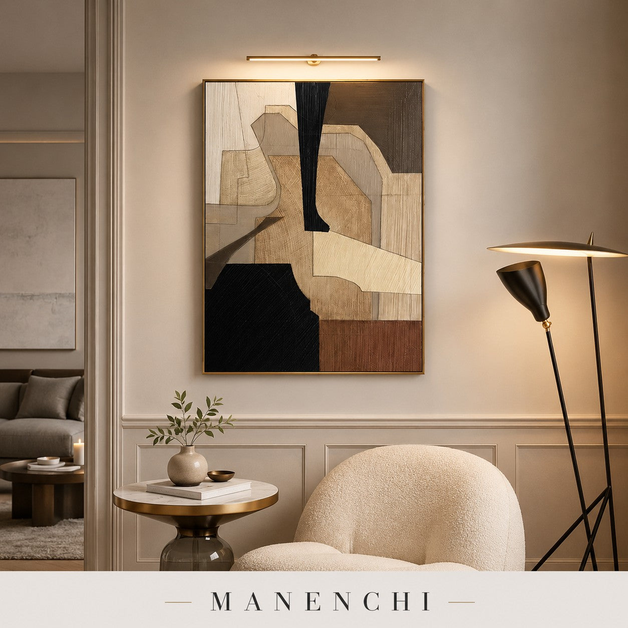 Earthen Forms neutral geometric canvas in an office waiting room
