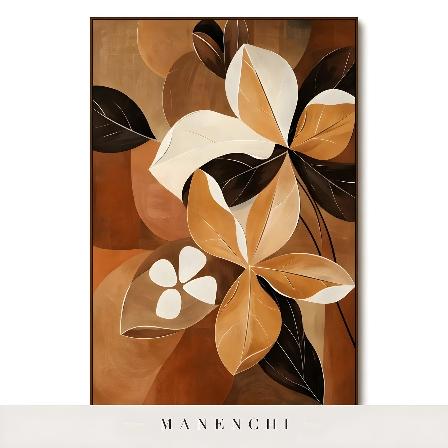 Earthen Petal Harmony abstract painting displayed in framed art piece