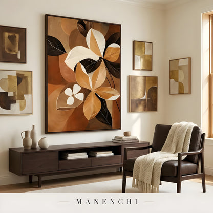 Earthen Petal Harmony - original hand-painted abstract painting by Manenchi