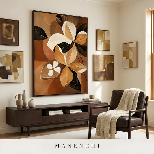 Earthen Petal Harmony - original hand-painted abstract painting by Manenchi