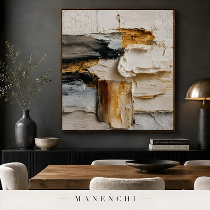 Earthen Sculpted Horizon abstract painting displayed in dining room interior