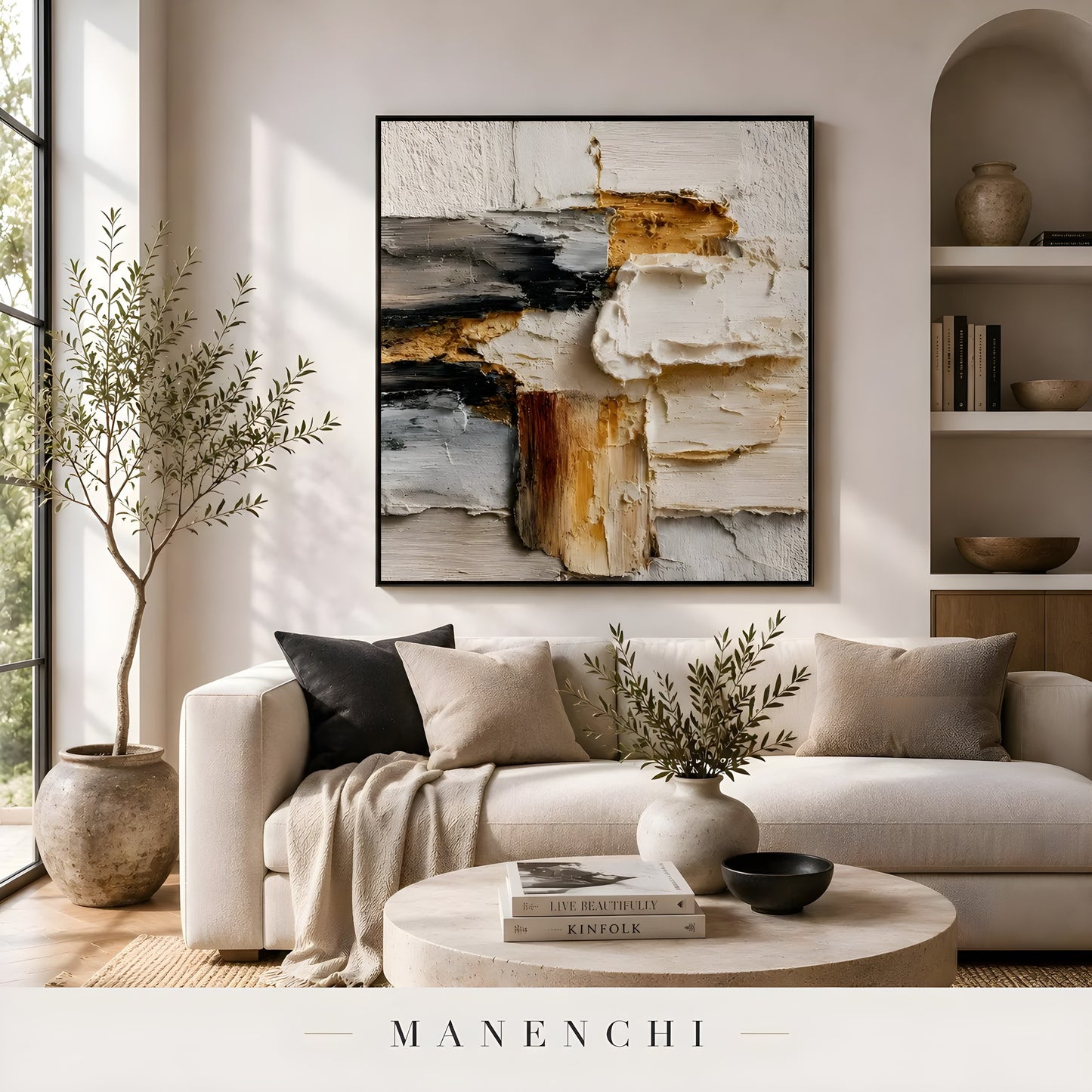 Earthen Sculpted Horizon - original hand-painted abstract painting by Manenchi