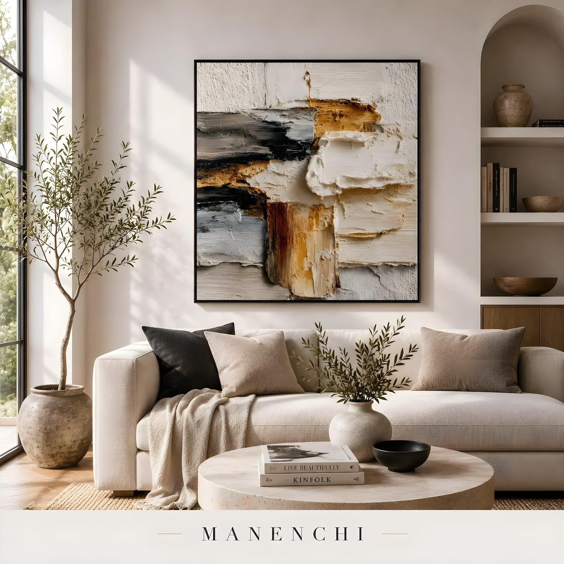 Earthen Sculpted Horizon - original hand-painted abstract painting by Manenchi