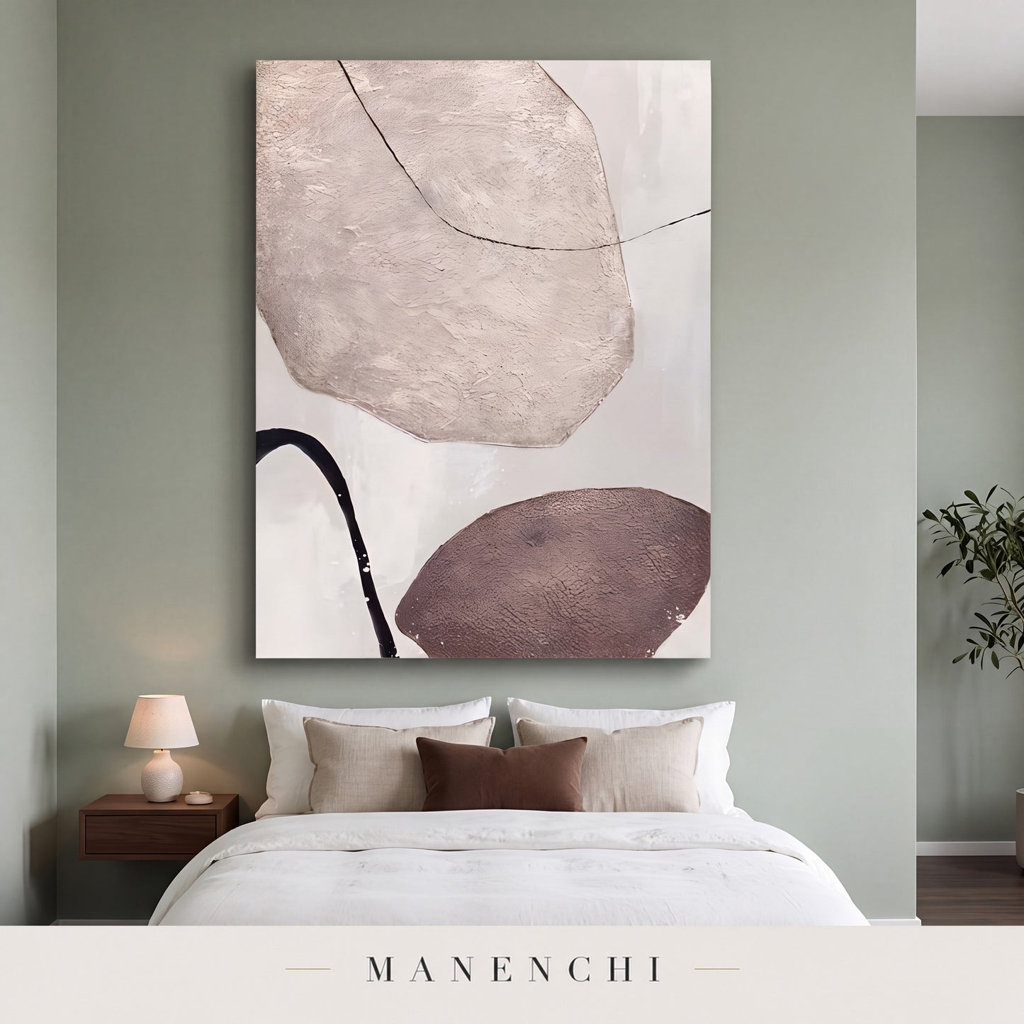 Earthy Contours abstract painting displayed in a modern bedroom
