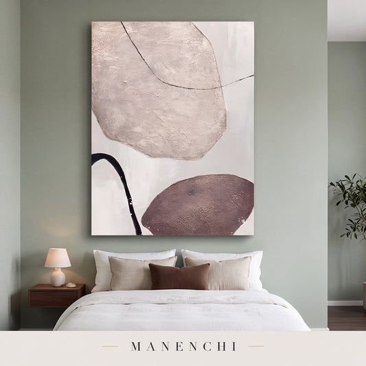 Earthy Contours abstract painting displayed in a modern bedroom