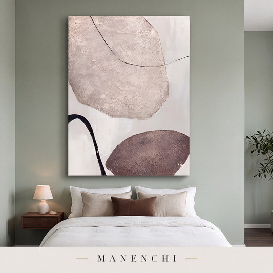 Earthy Contours abstract painting displayed in a modern bedroom