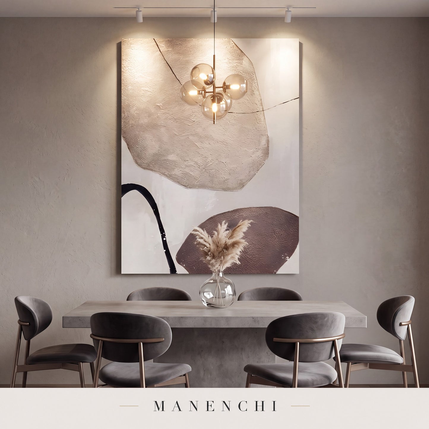 Earthy Contours abstract painting displayed in a dining room