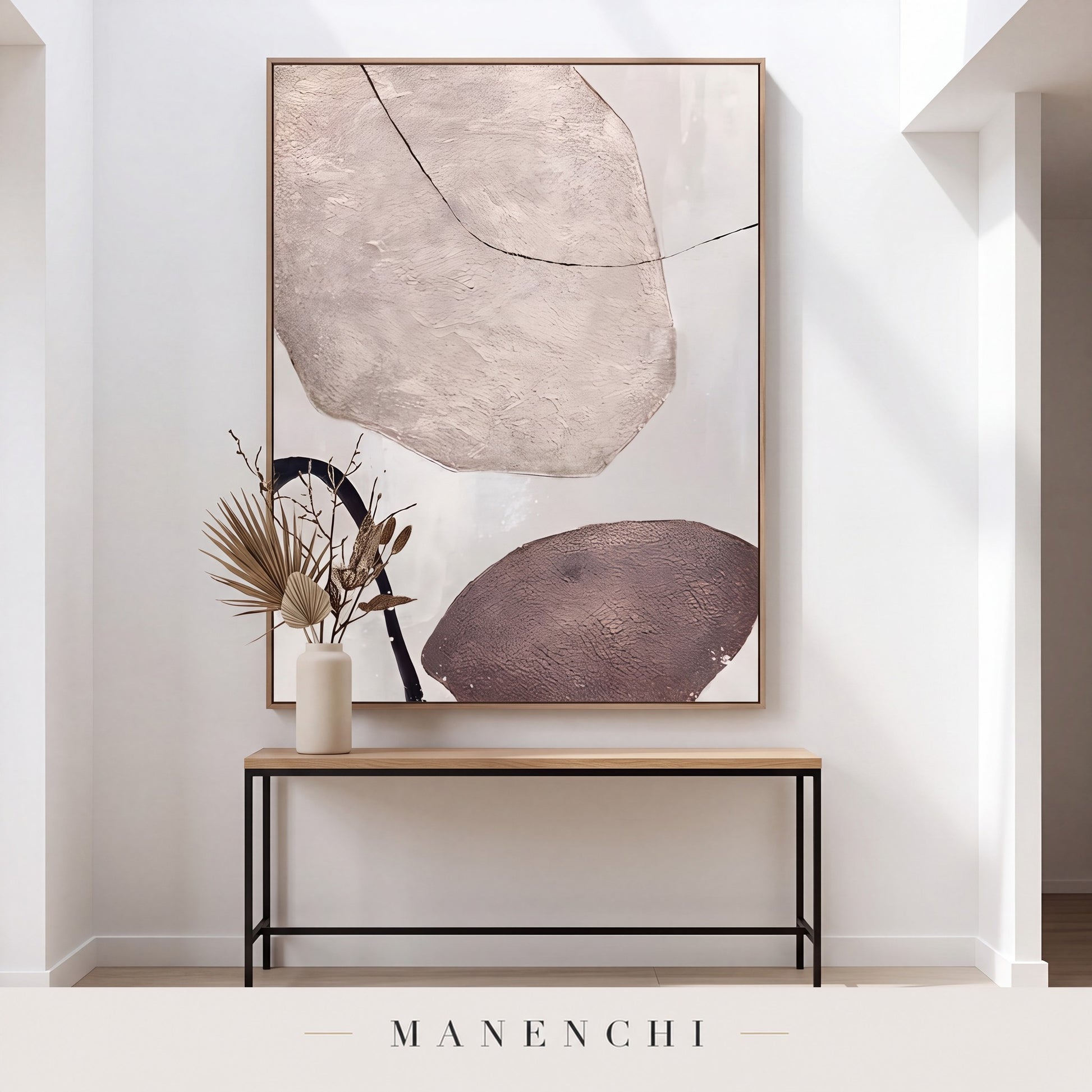 Earthy Contours abstract painting displayed in an entryway