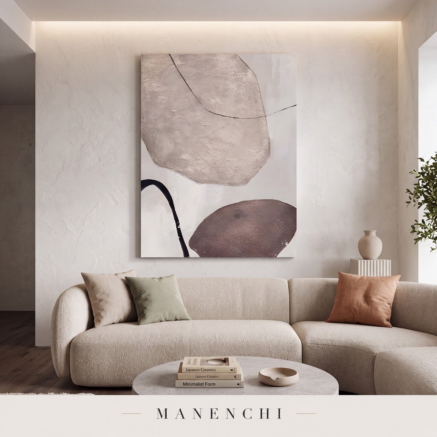 Earthy Contours abstract painting displayed in a gallery setting