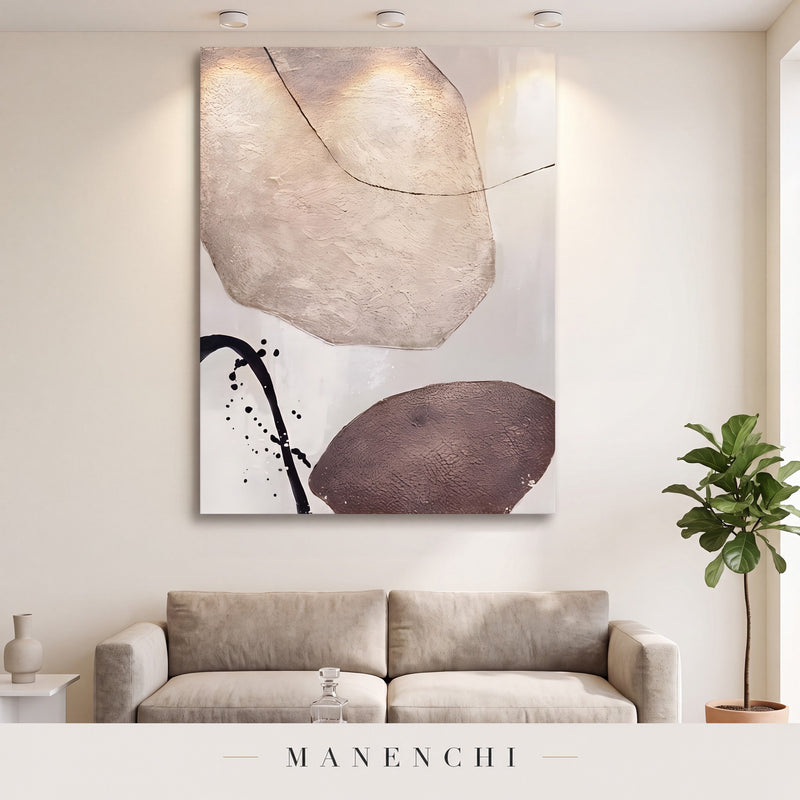 Earthy Contours abstract painting displayed in a modern living room