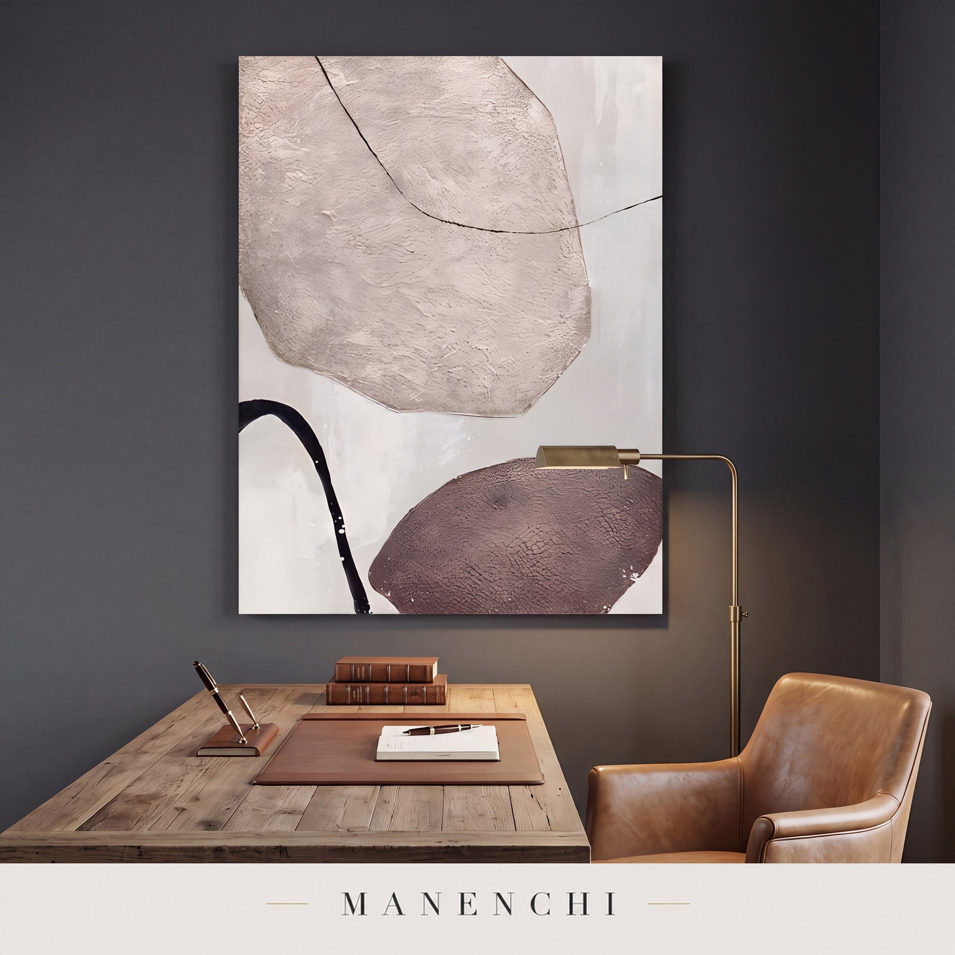 Earthy Contours abstract painting displayed in a study