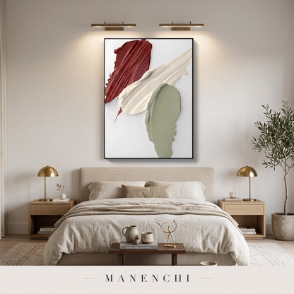 Earthy Impasto Strokes abstract painting displayed in a modern bedroom
