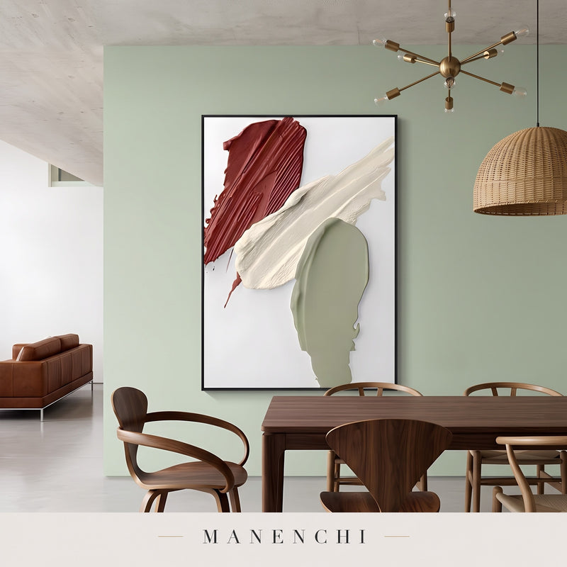 Earthy Impasto Strokes abstract painting displayed in a dining room