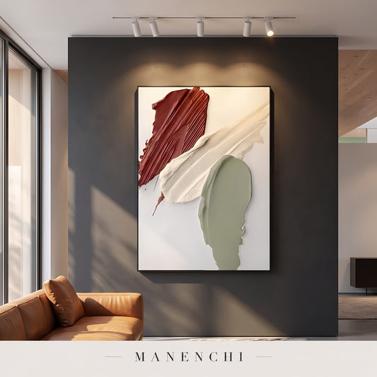 Earthy Impasto Strokes abstract painting displayed in a modern living room