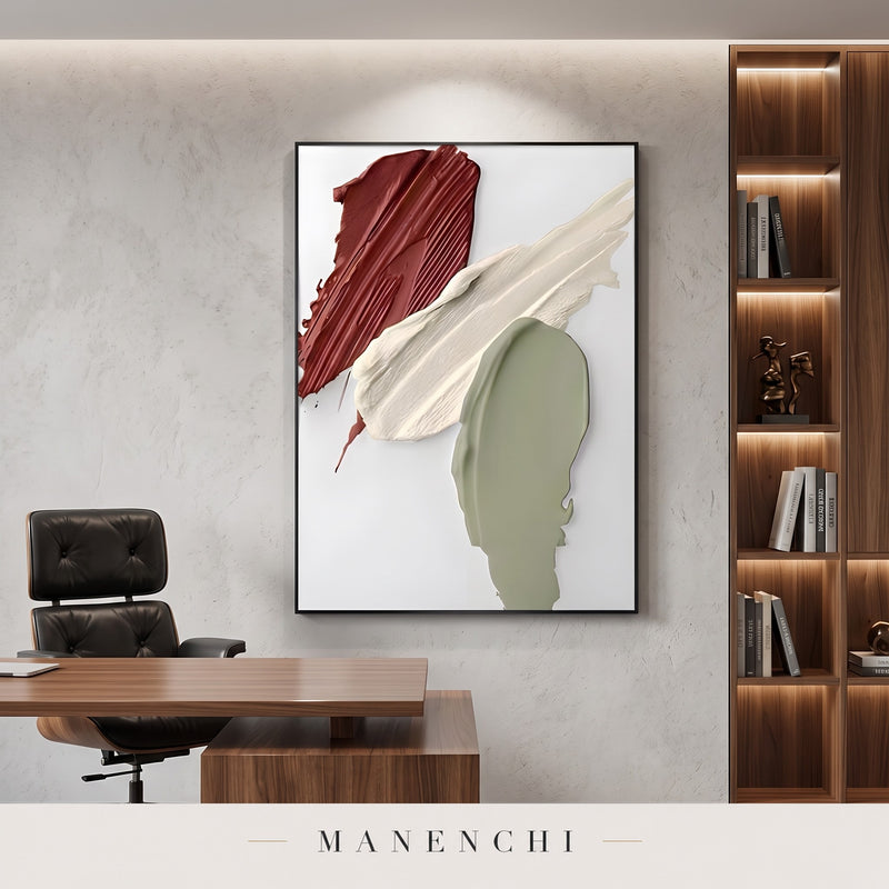 Earthy Impasto Strokes abstract painting displayed in a study