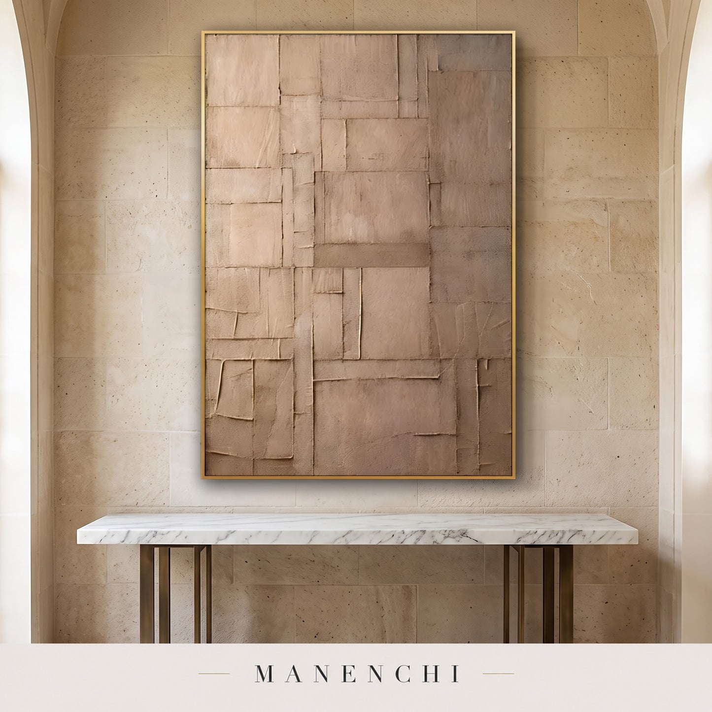 Earthy Tectonic abstract painting displayed in an entryway