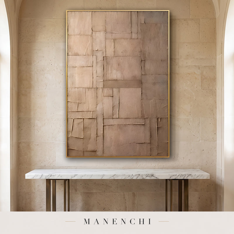 Earthy Tectonic abstract painting displayed in an entryway