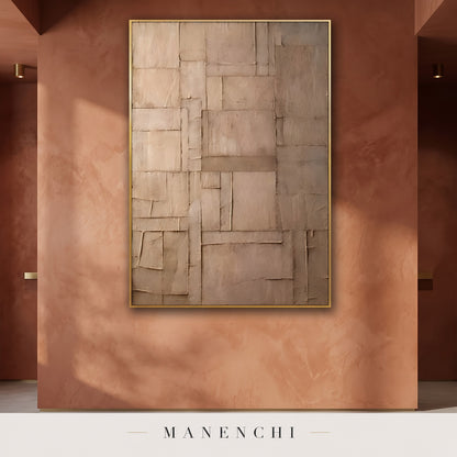 Earthy Tectonic abstract painting displayed in a gallery setting