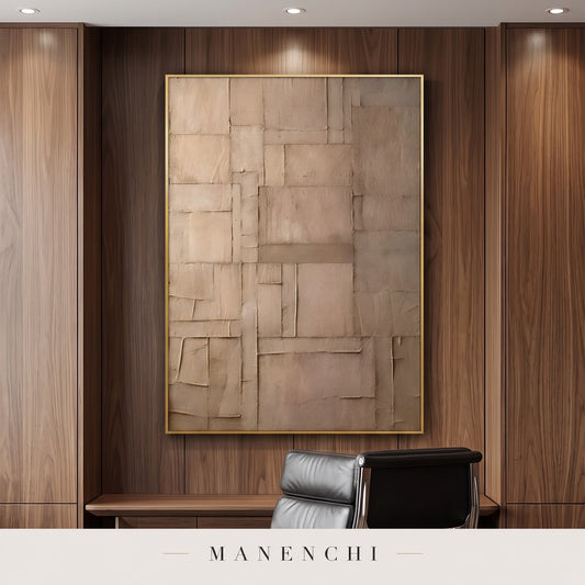 Earthy Tectonic abstract painting displayed in a study