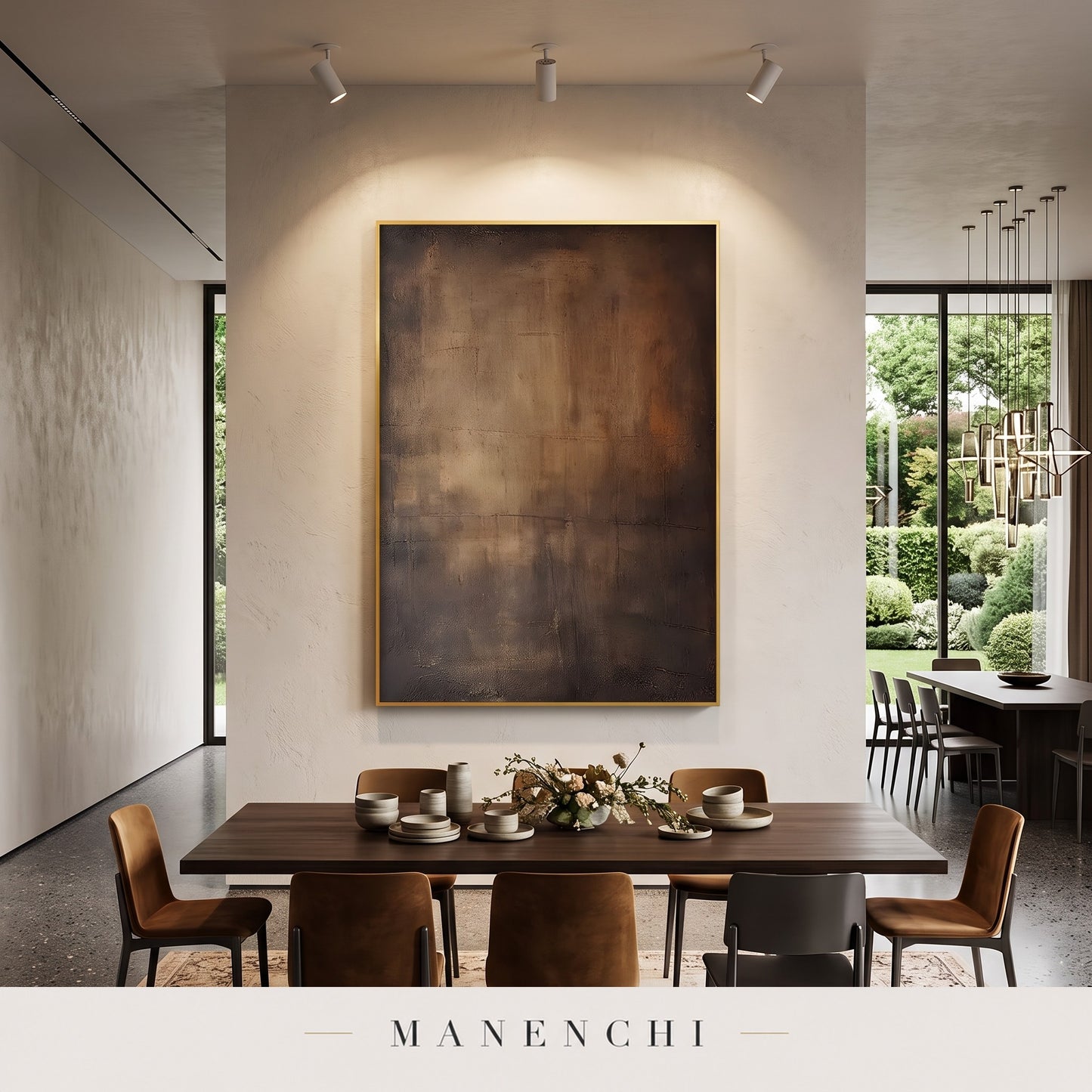 Earthy Tones abstract painting displayed in a dining room