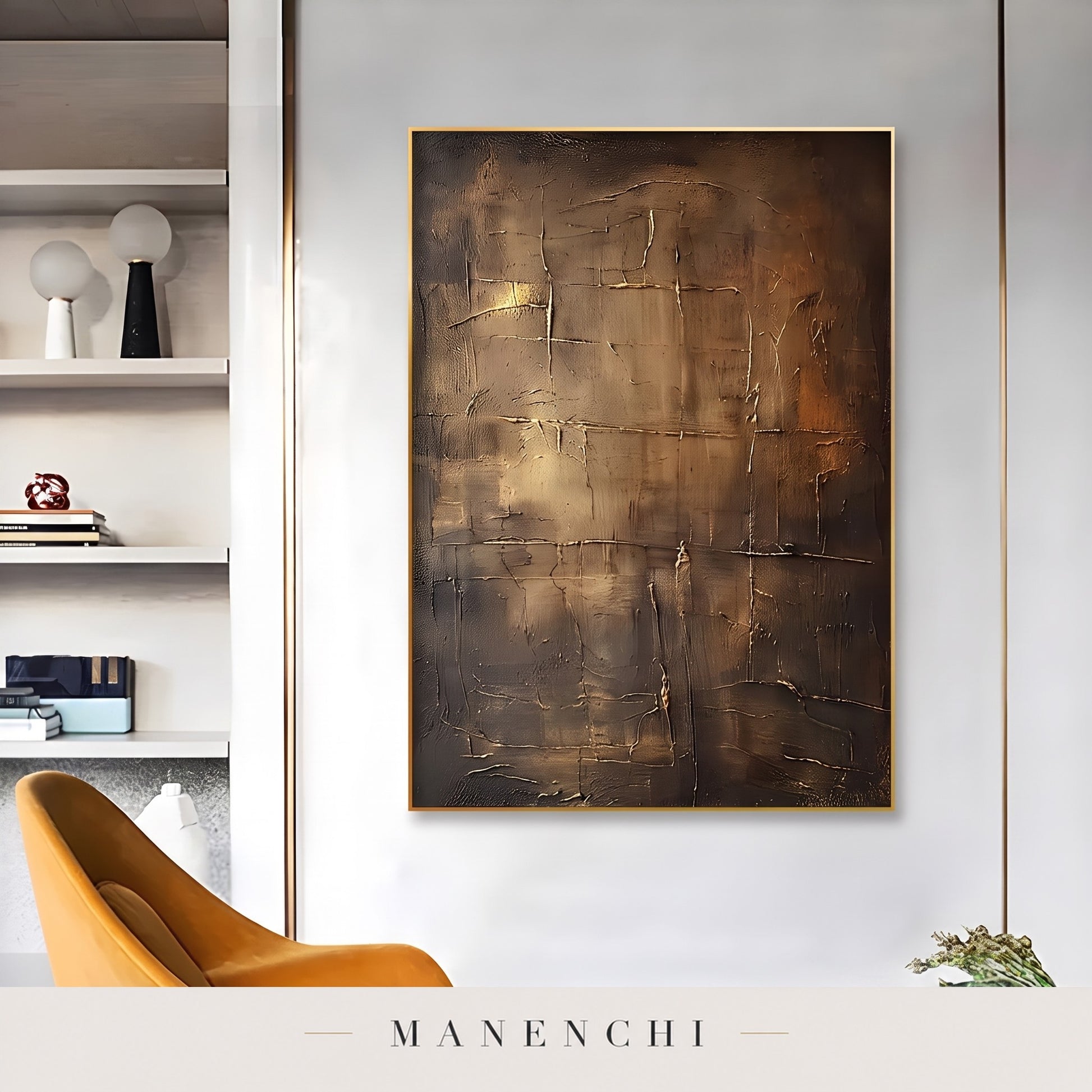 Earthy Tones abstract painting displayed in a gallery setting