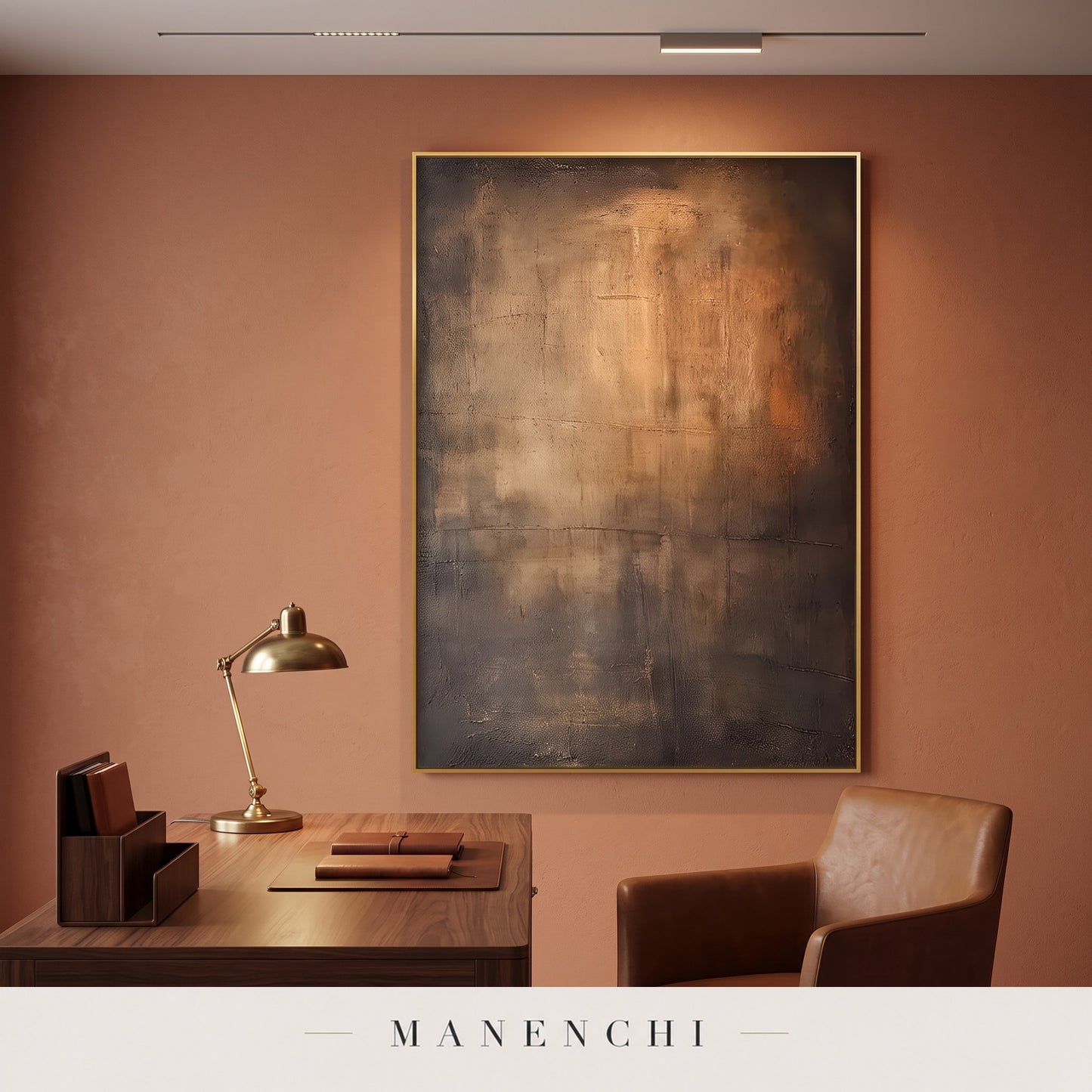 Earthy Tones abstract painting displayed in a study
