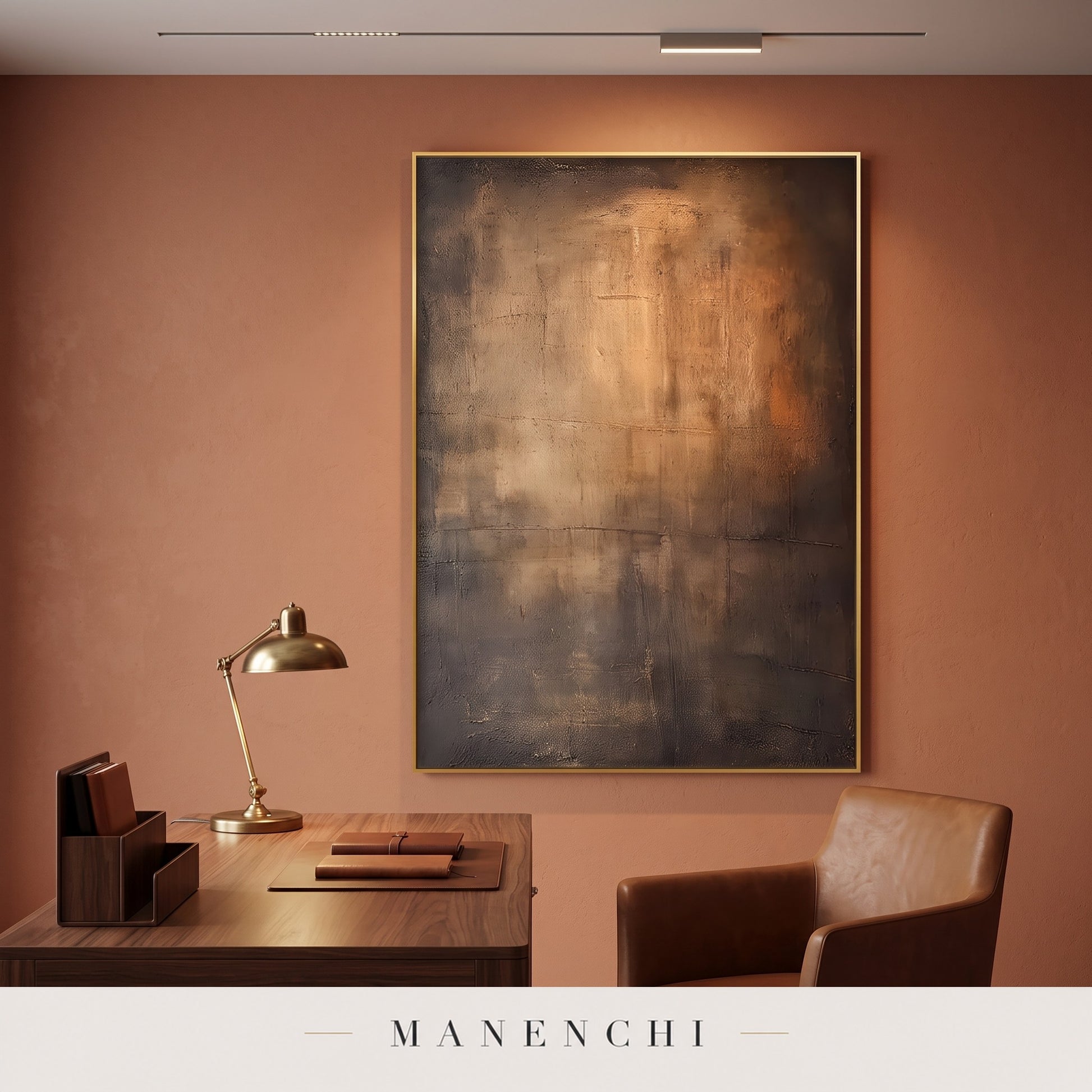Earthy Tones abstract painting displayed in a study