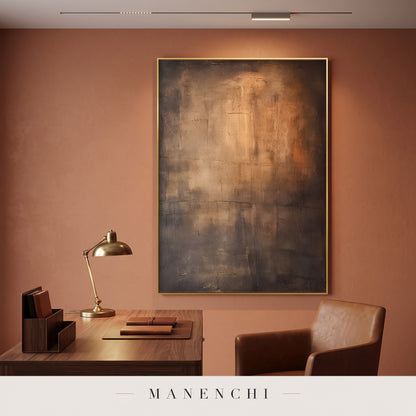 Earthy Tones abstract painting displayed in a study