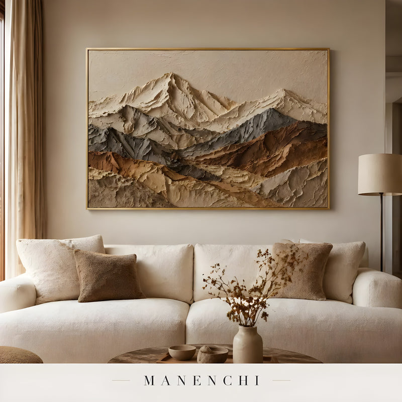Ethereal Alpine Peaks abstract painting displayed in living room lamp artwork