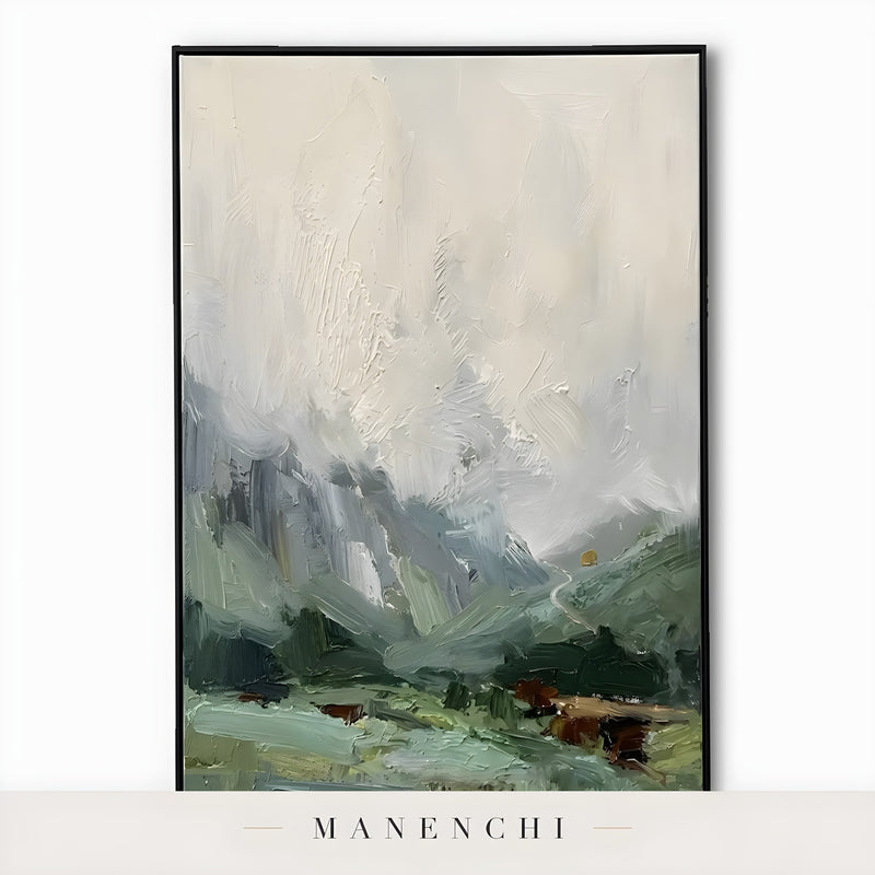 Ethereal Alpine Vista abstract painting displayed in framed art painting only