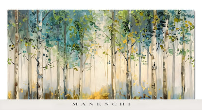 Close-up detail of the brushwork in Ethereal Birch Forest
