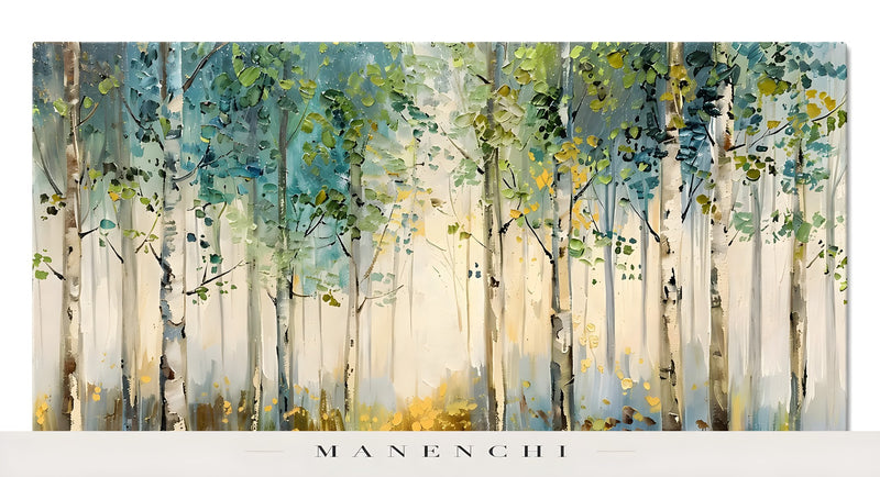 Close-up detail of the brushwork in Ethereal Birch Forest