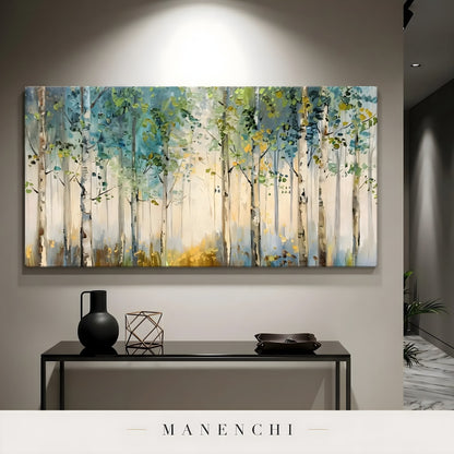 Ethereal Birch Forest abstract painting displayed in hallway console table display