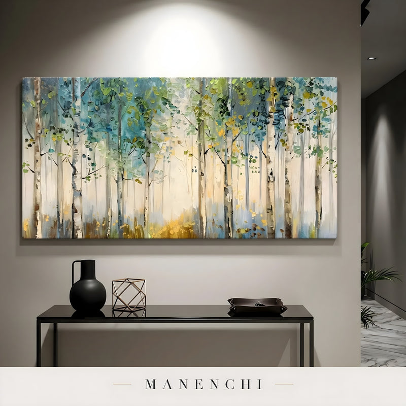 Ethereal Birch Forest abstract painting displayed in hallway console table display