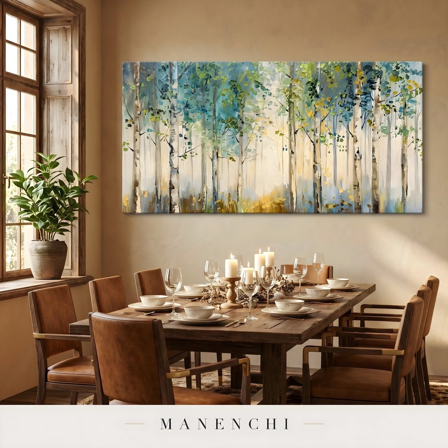 Ethereal Birch Forest - original hand-painted abstract painting by Manenchi